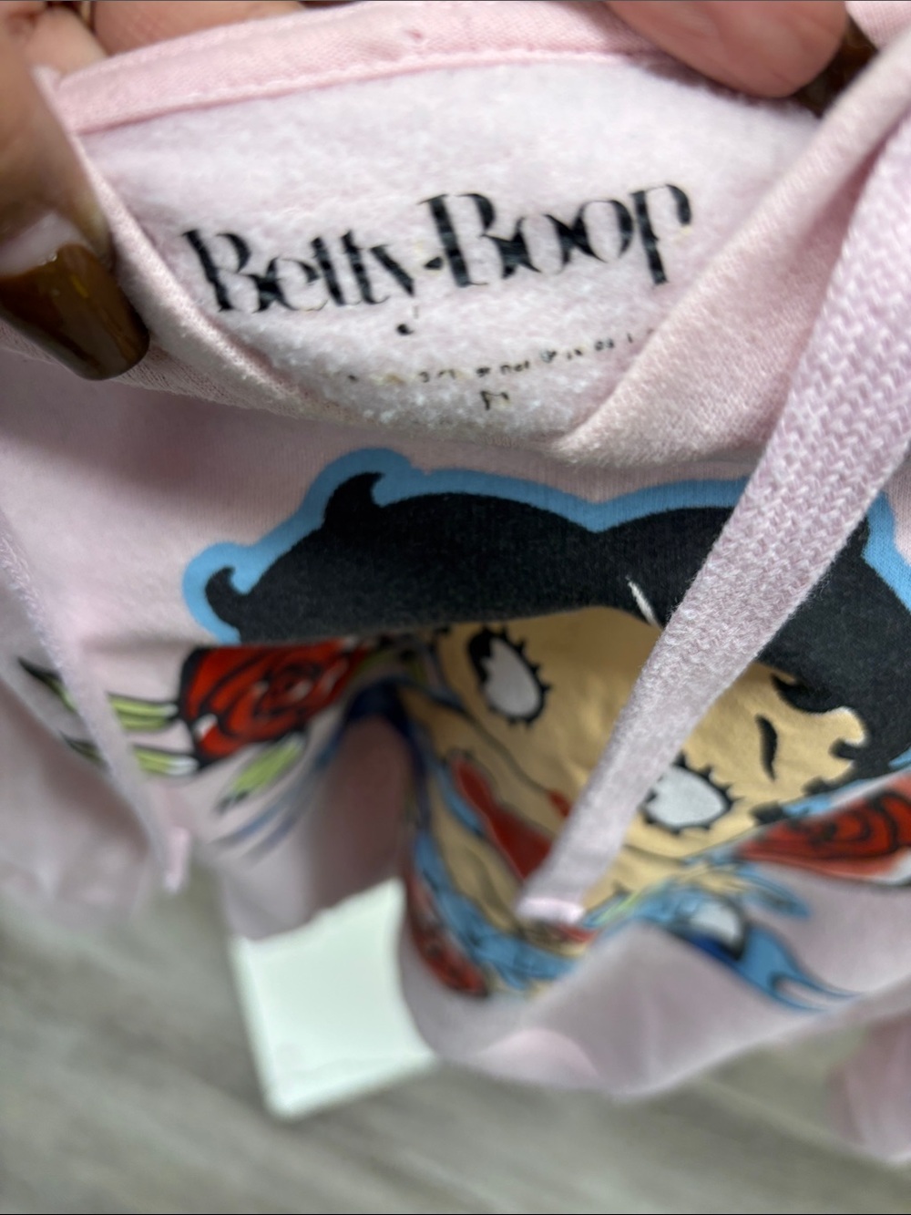 Betty Boop Pink Hoodie with Rose Graphic - Picture 2 of 5